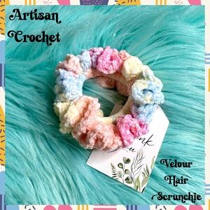 ⭐️ Handmade Crochet VELVET Pastel Beach Sunset Small Hair Scrunchie